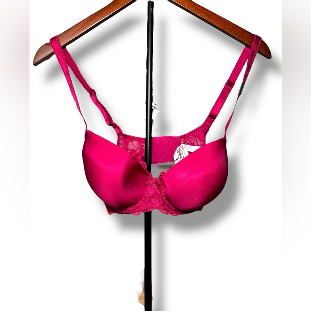 NWT Dream Angels Victorias Secret 34 DDD Lined‎ Demi Bra Fuchsia Lace Underwire